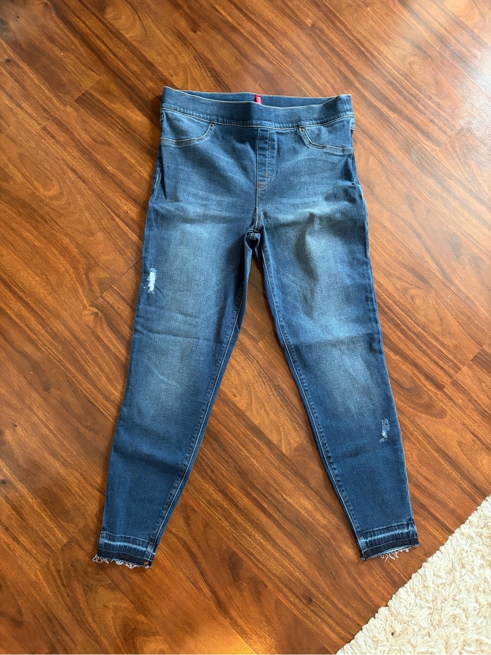 SPANX Dark Blue Skinny Jeans with Subtle Distressing